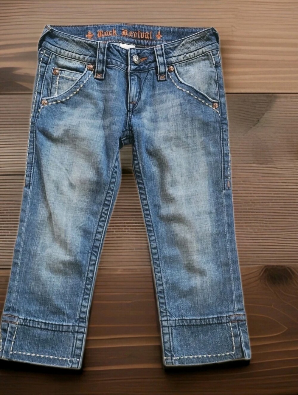Rock Revival Blue Studded Capri Jeans